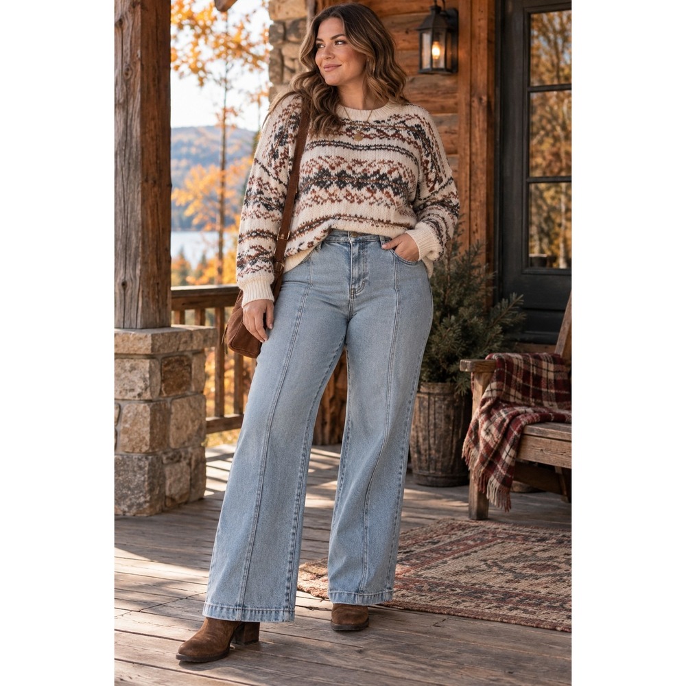 Luvamia 2XL High Rise Wide Leg Jeans Center Seam Light Wash Stretch Denim